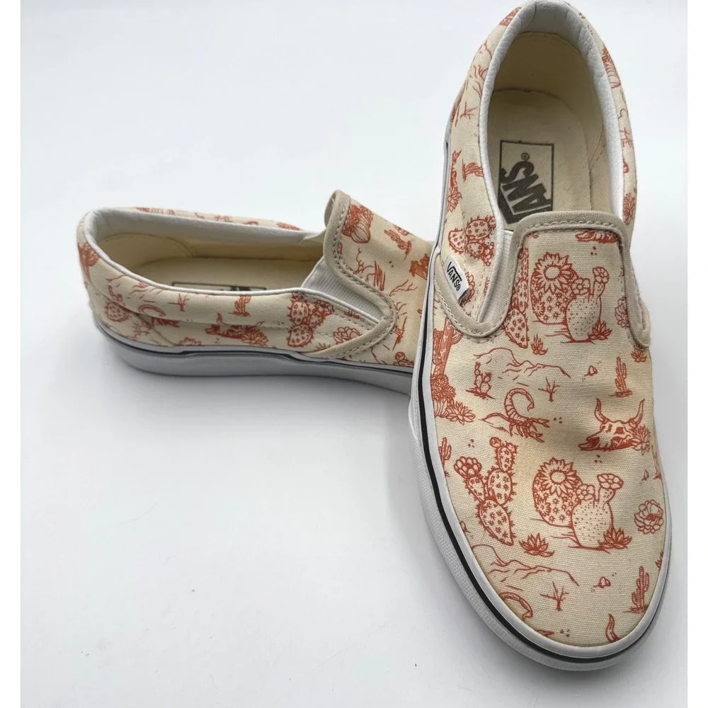 Vans Classic Slip-On Desert Vibes Turtledove Cactus Cow Skull Men 7 Women 8.5
